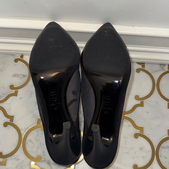 CHANEL Black Pointed Toe Mesh & Leather Pumps - Picture 9 of 11